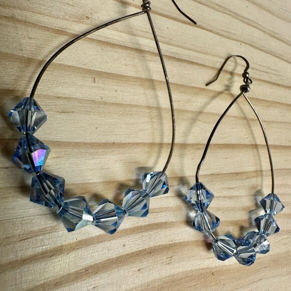Sterling Silver & blue Swarovski Crystal Hoop Earrings - Picture 5 of 8